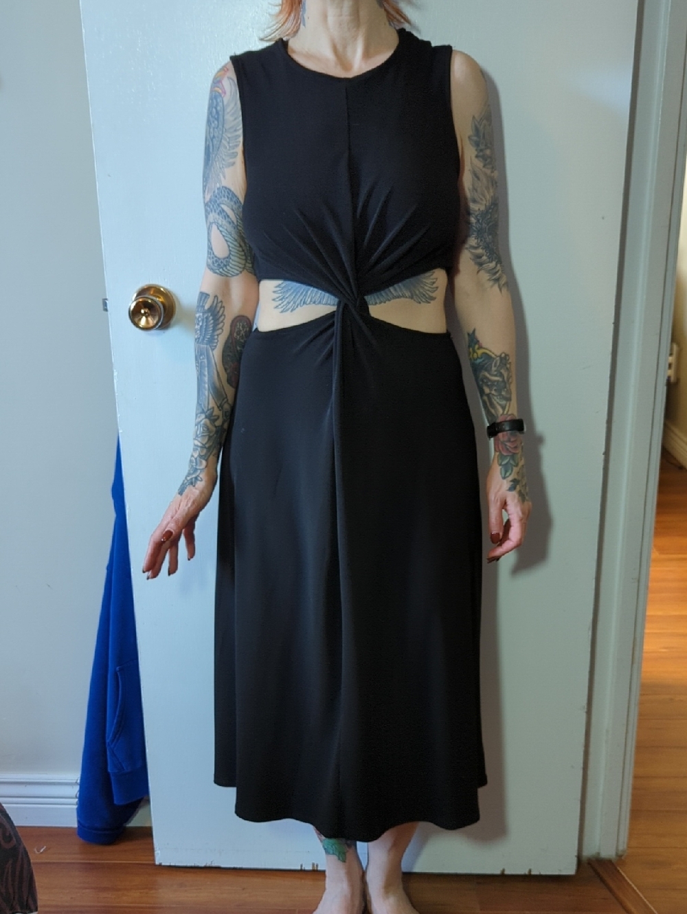 silence + noise Black Twist-Cutout Midi Dress